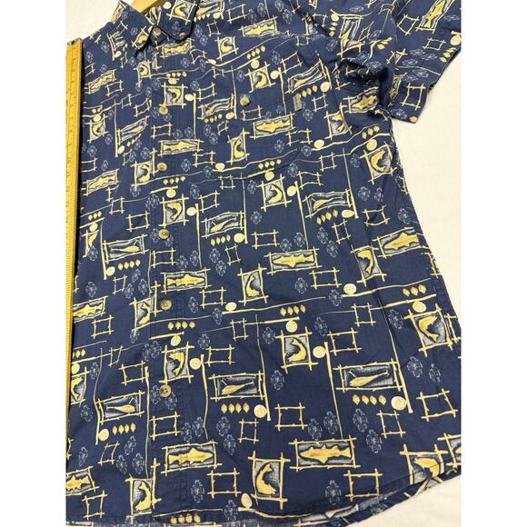 Woolrich Shirt Mens large Blue Fishing All Over Print short sleeve - Picture 8 of 10